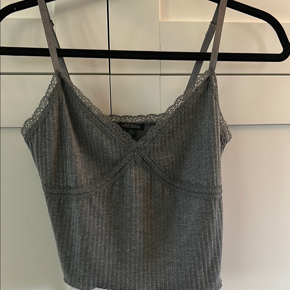 Gray Lace Trim Ribbed Camisole